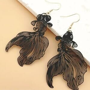 Black koi fish asymmetrical earrings